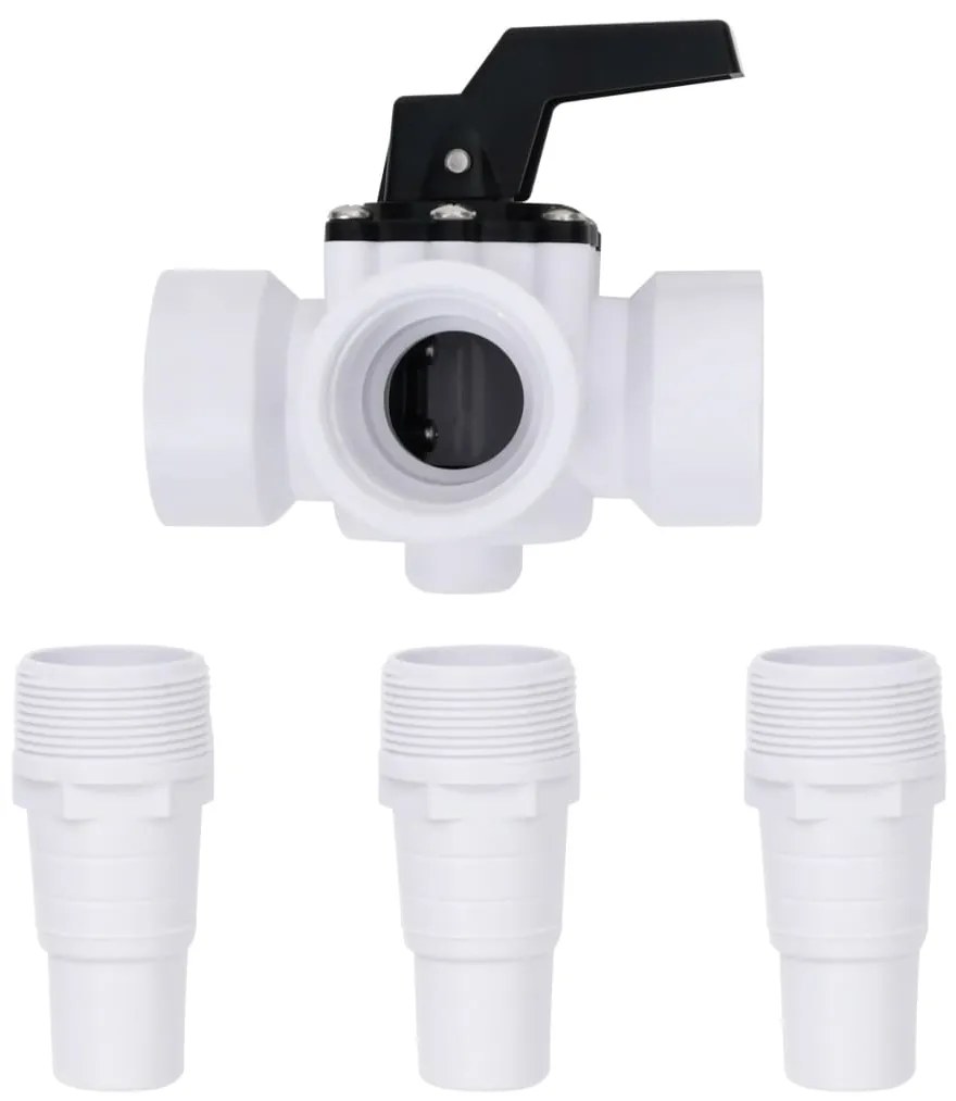 Válvula esférica de 3 vias para piscina branco e preto