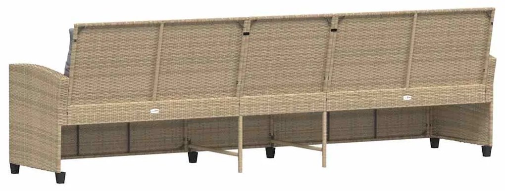 Sofá de jardim de 5 lugares com almofadões vime PE bege