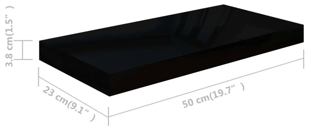 Prateleira de parede suspensa 50x23x3,8 cm MDF preto