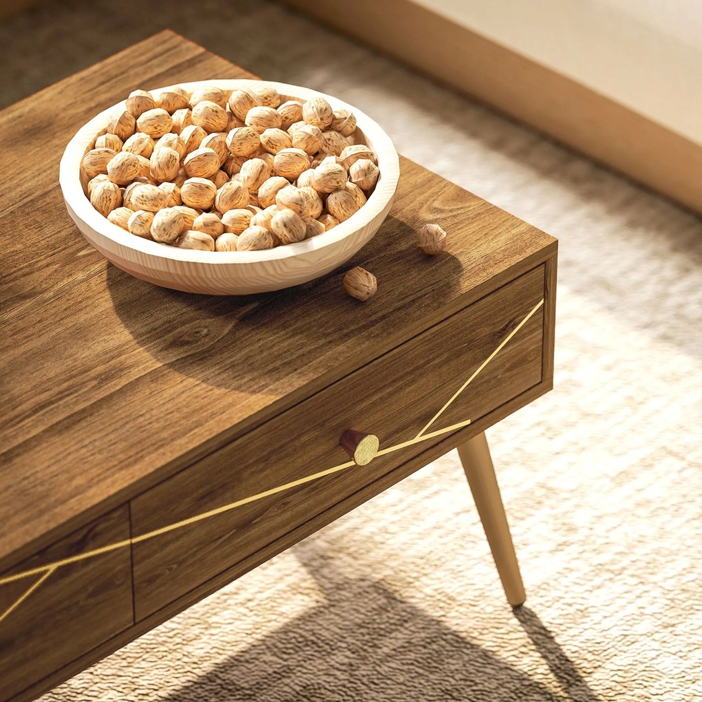 Mesa de Centro Mesa Auxiliar para Sala de Estar com 2 Gavetas e Pés de