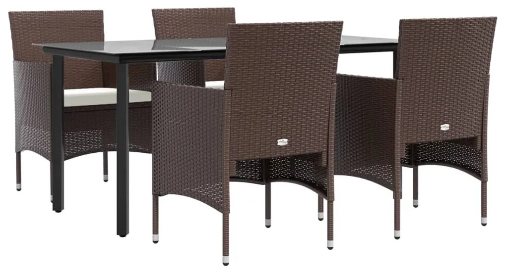 5 pcs conjunto de jantar p/ jardim c/ almofadões castanho/preto