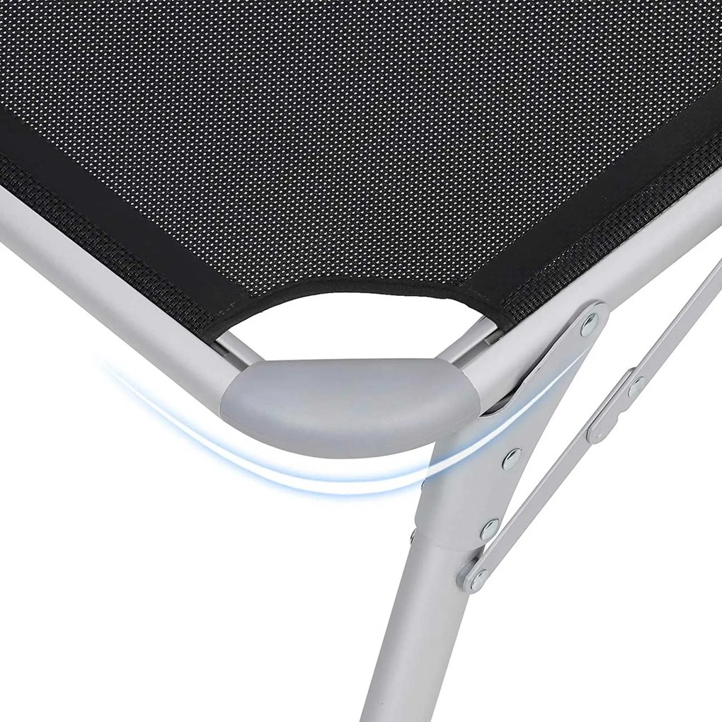 Espreguiçadeira jardim grande XXL 65 x 200 x 48 cm carga até 150 kg com pala de sol Preta