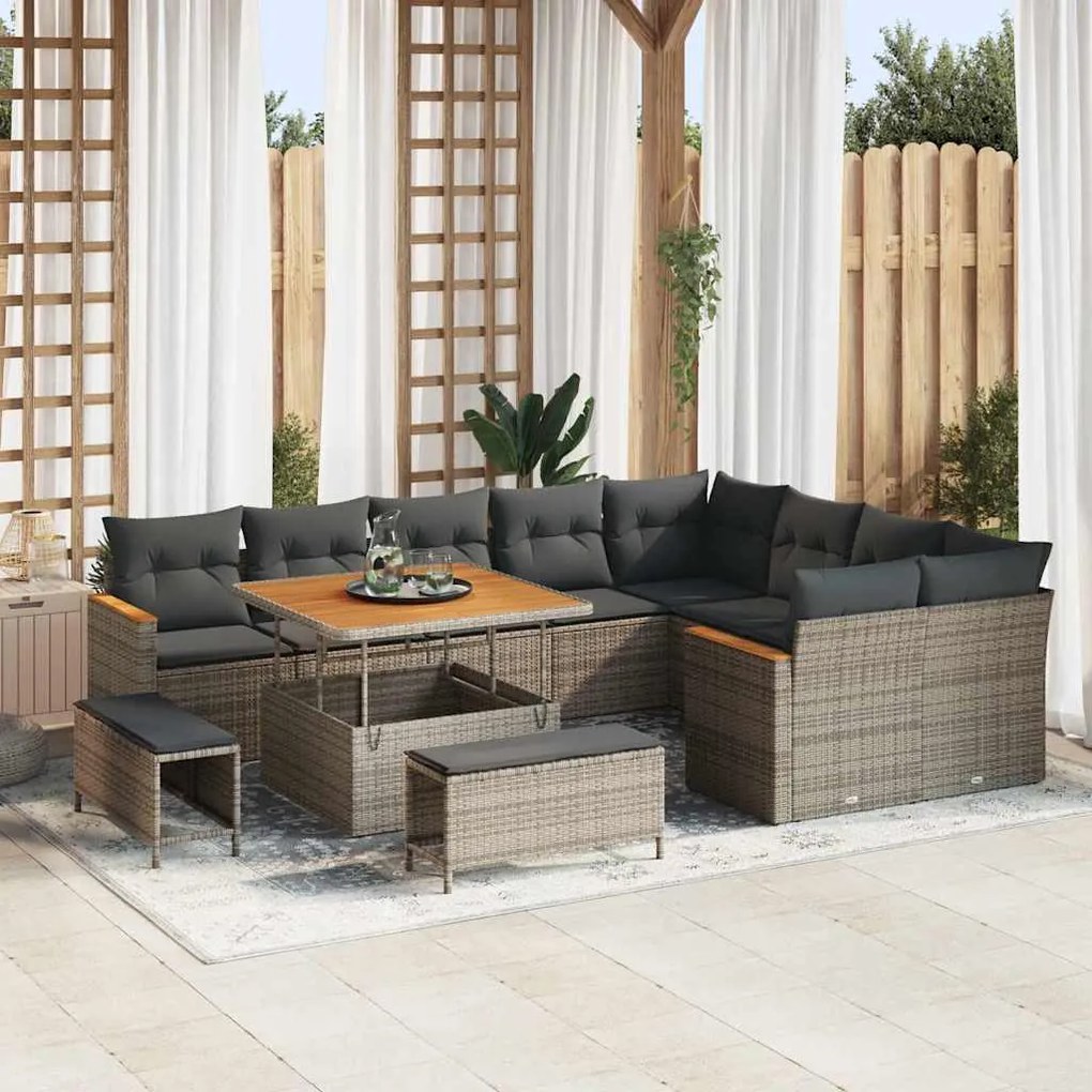 Conjunto de Sofá de Jardim vidaXL de 12 Peças com Almofadas Cinzento R