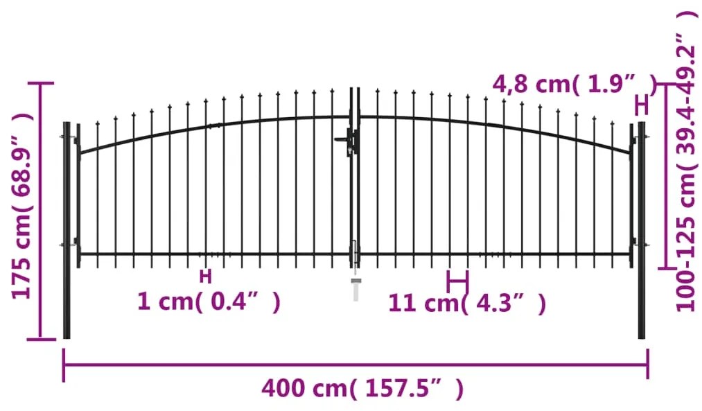 Portão de cerca com porta dupla e topo em lanças 400x175 cm