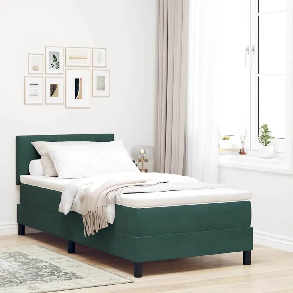 vidaXL Cama Box com colchão Verde Escuro 80 x 200 cm Veludo