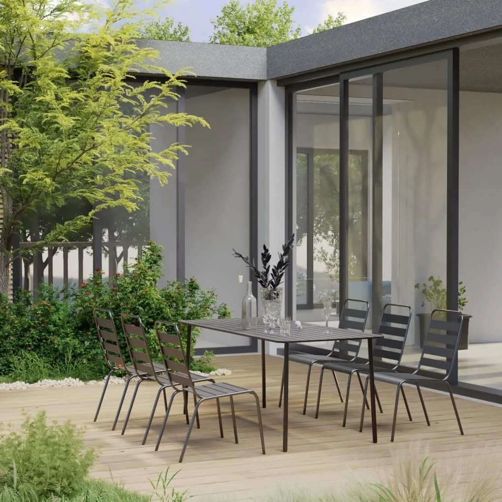 vidaXL 7 pcs conjunto de jantar jardim aço cinzento escuro