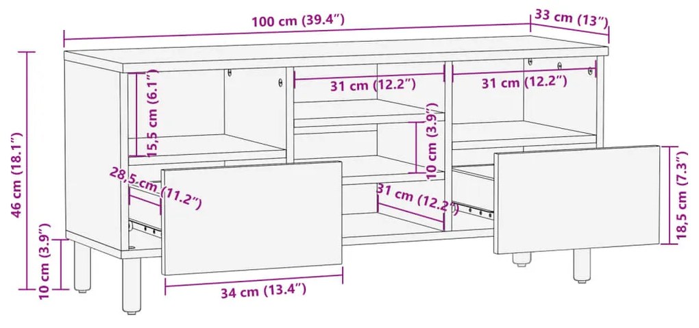 Móvel de TV 100x33x46 cm derivados de madeira preto