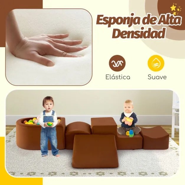 Conjunto de escalada e rampa de 5 peças para crianças Blocos de construção de esponja com piscina de bolas (NÃO INCLUIDAS) Capa lavável Criativo Cafe