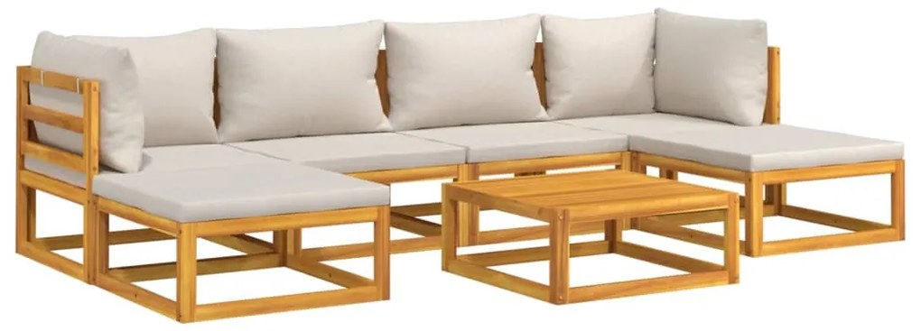 7pcs conjunto lounge de jardim madeira c/almofadões cinza-claro