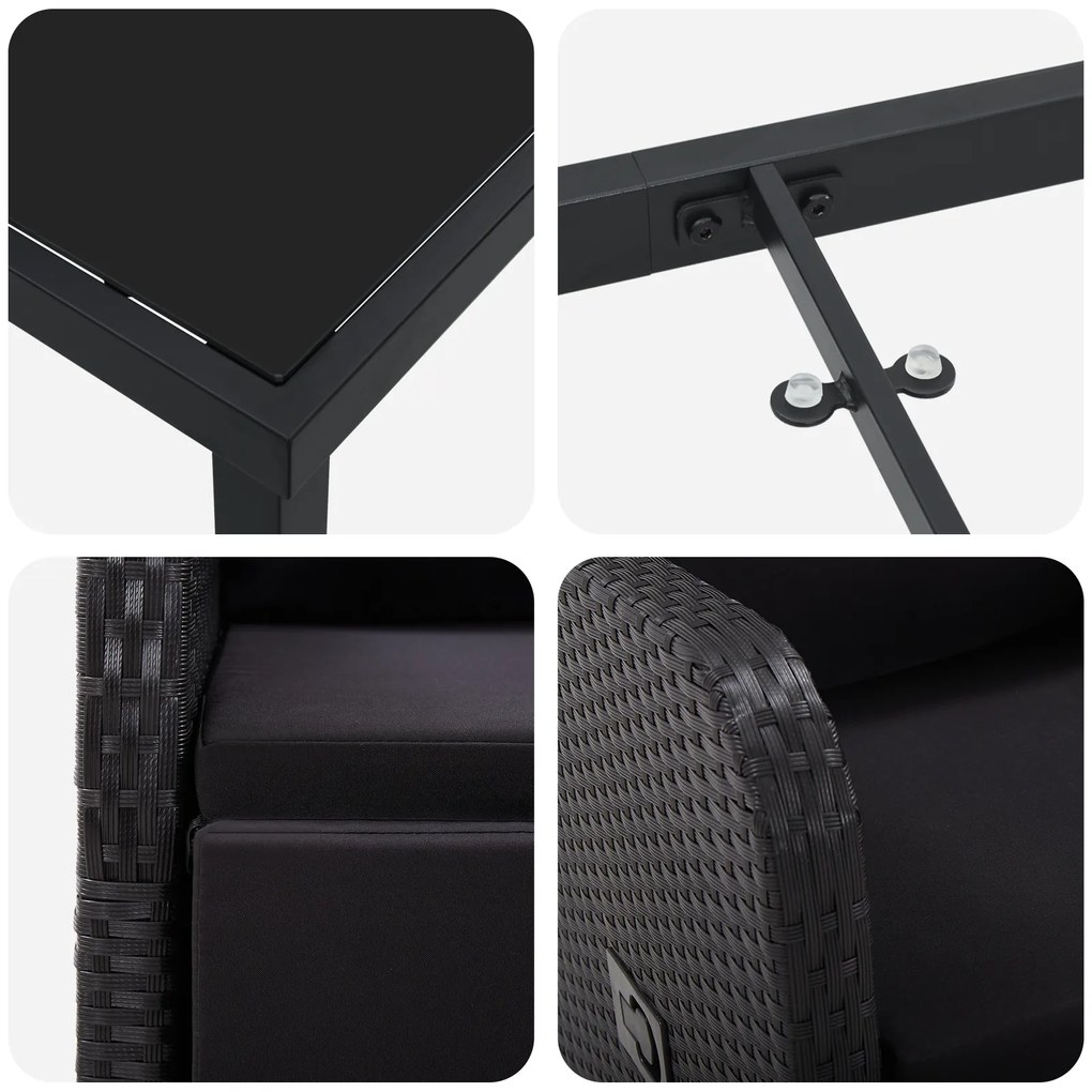 Conjunto de Jantar de Jardim de 7 Peças com Almofadas Preto Rattan de