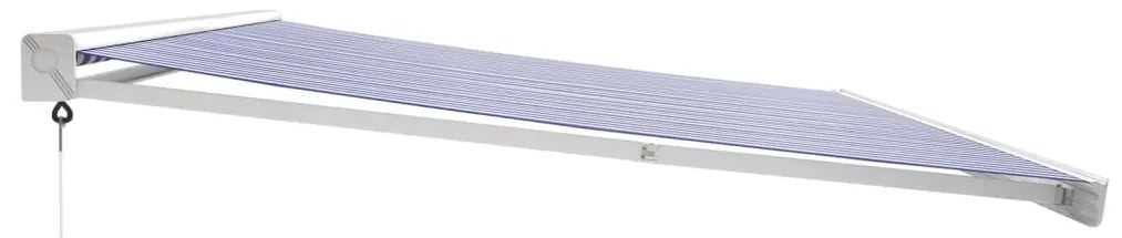 Toldo retrátil 5x3 m tecido e alumínio azul e branco