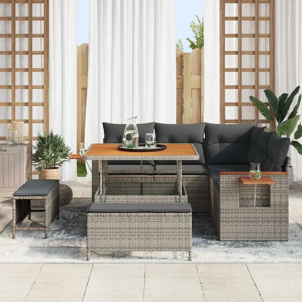 Conjunto de Sofá de Jardim vidaXL 8 Peças com Almofadas Cinza Poly Rat