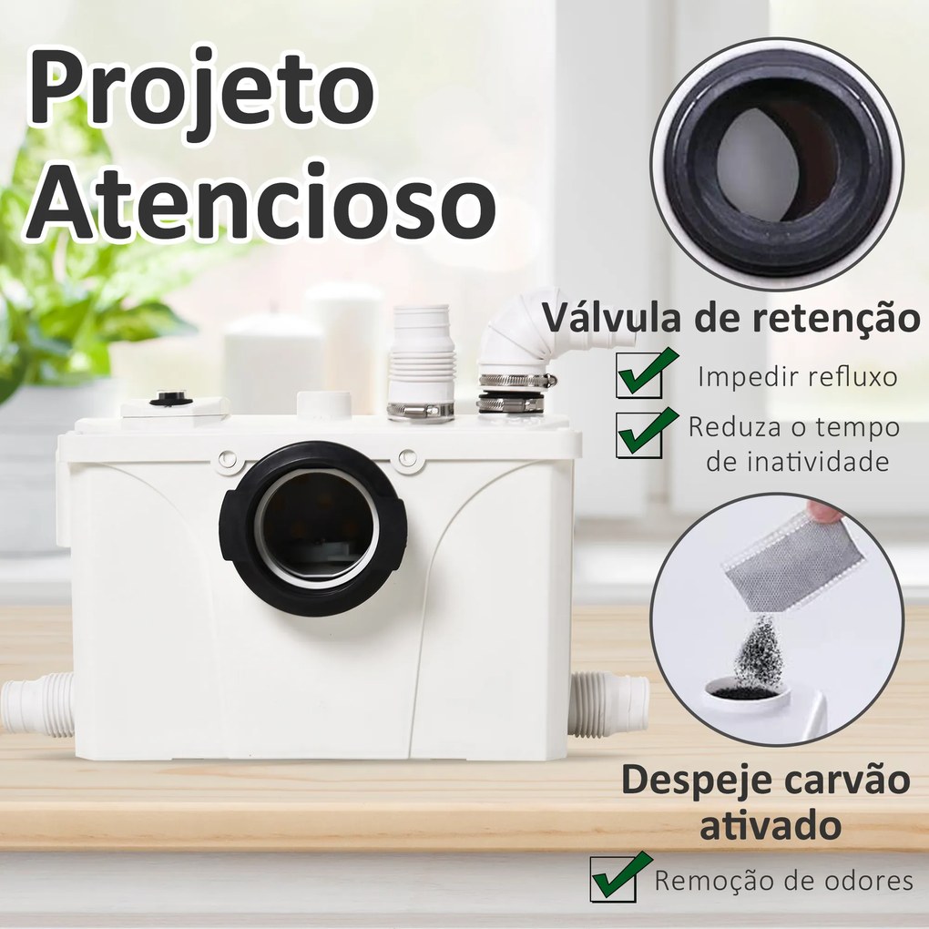 HomCom Bomba Trituradora de Águas Residuais para Casa de banho, Lavatório ou Cozinha Trituradora de 600 W com 3 Entradas - 51 x 21 x 31 cm