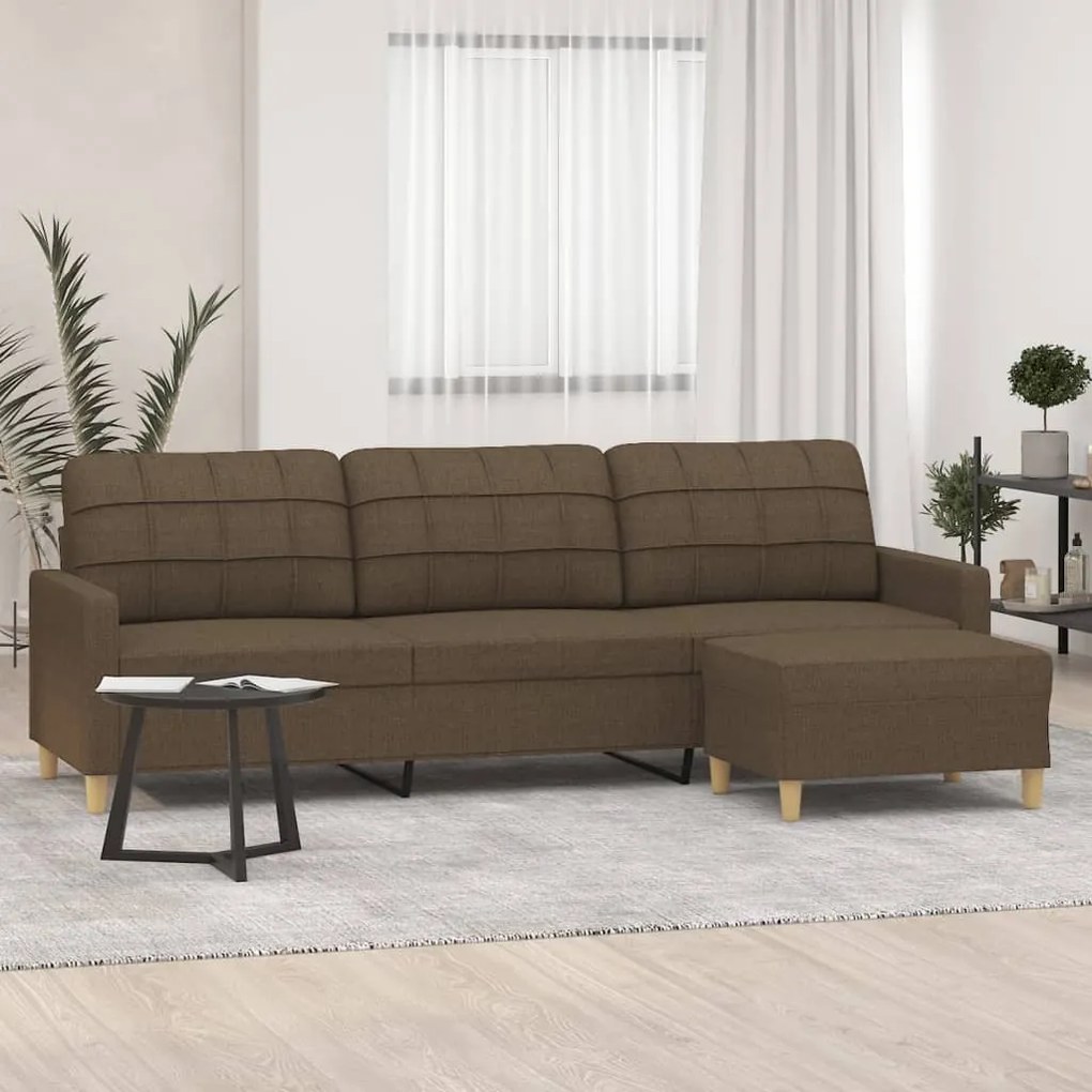 vidaXL Sofá de 3 lugares com apoio de pés 210 cm tecido castanho