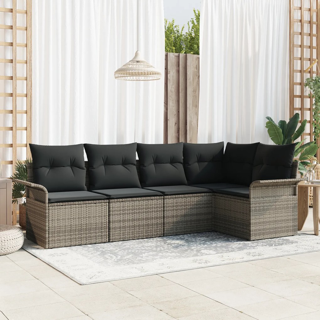 Conjunto de 5 Peças de Sofás de Jardim com Almofadas Cinza Vime Sintét
