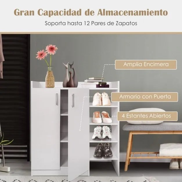 Sapateira 83 x 31,5 x 91 cm para guardar sapatos com prateleiras ajustáveis em 3 posições Branco