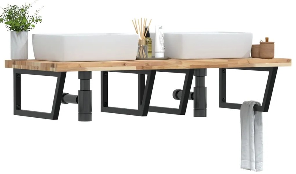 vidaXL Prateleira de parede p/ lavatório aço/madeira de acácia maciça