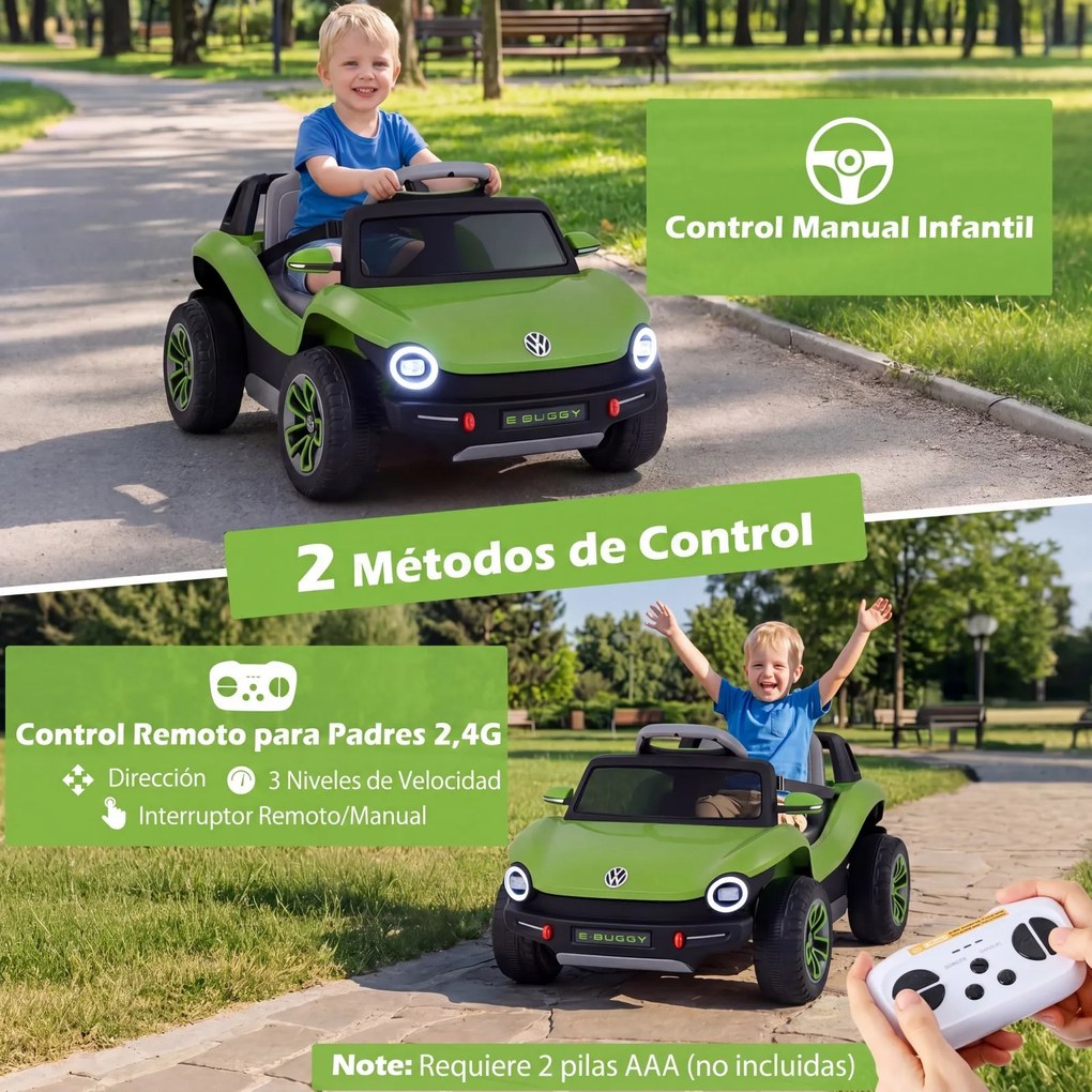 Carro Elétrico Infantil, 107,5 x 56 x 47,5 cm, com Controlo Remoto, Verde