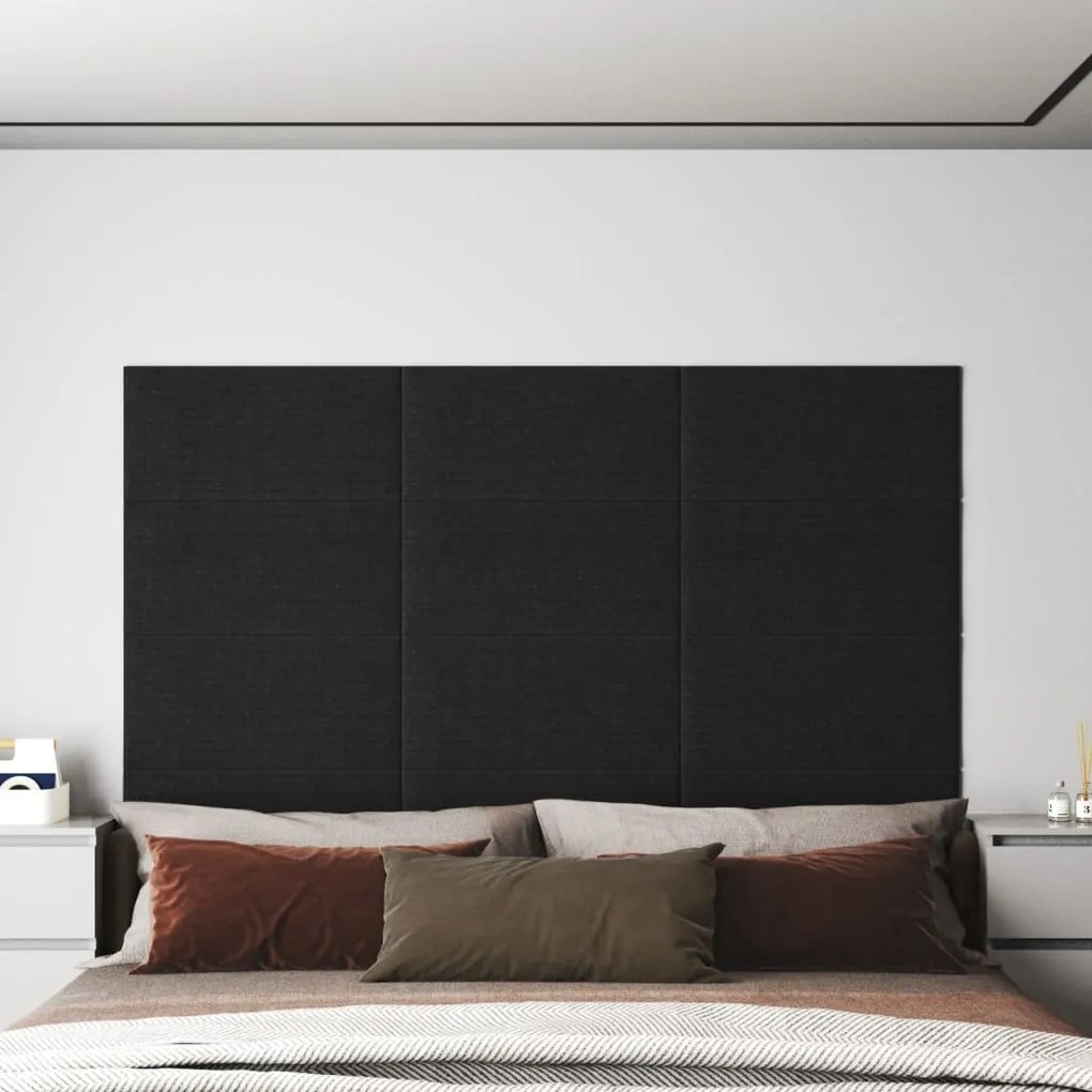 vidaXL Painel de parede 12 pcs 60x30 cm tecido 2,16 m² preto