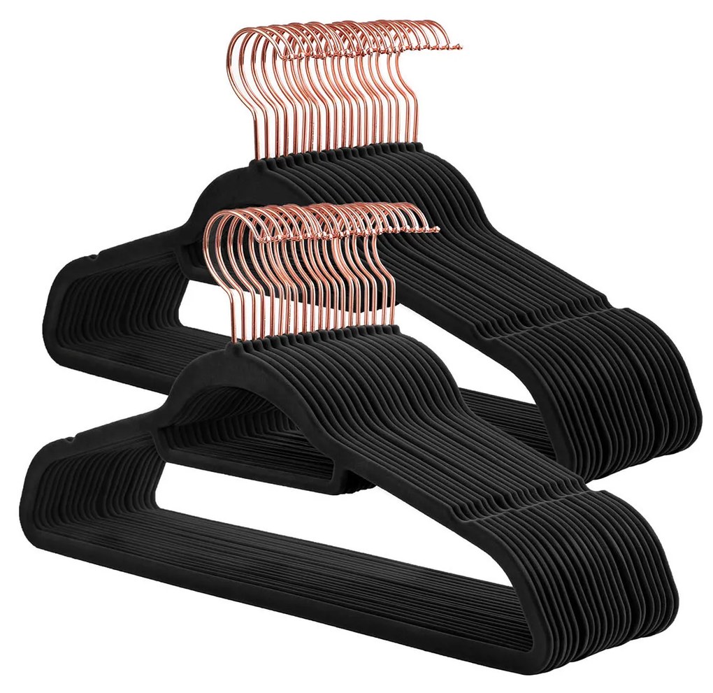 Conjunto de 50 cabides 45 x 23,5 cm Preto + Dourado