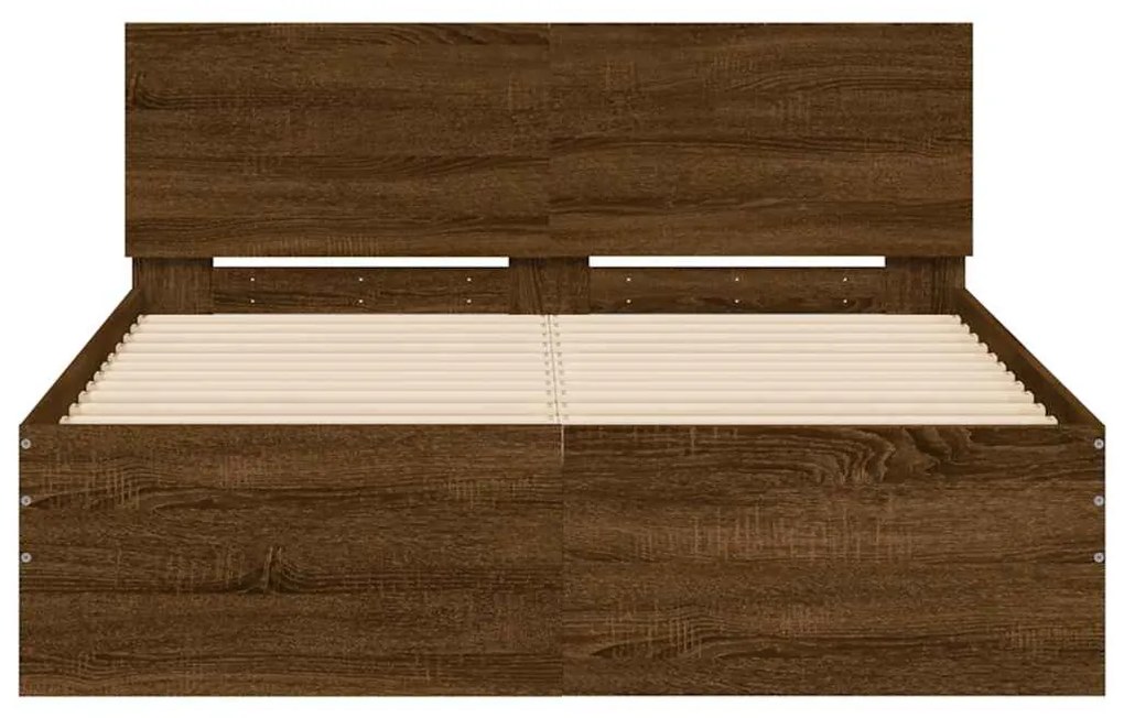 Estrutura cama cabeceira/luzes LED 135x190 cm carvalho castanho
