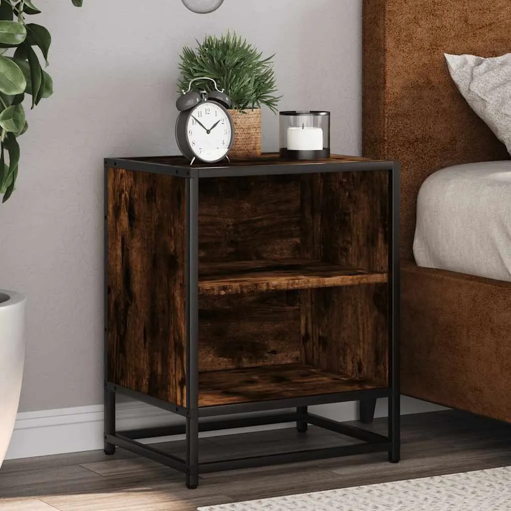 vidaXL Mesa de cabeceira em carvalho fumado 40x31x50cm madeira e metal