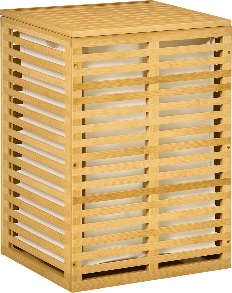 Cesto de roupa suja em bambu com saco de tecido removível e tampa - 44 x 37 x 62,5 cm