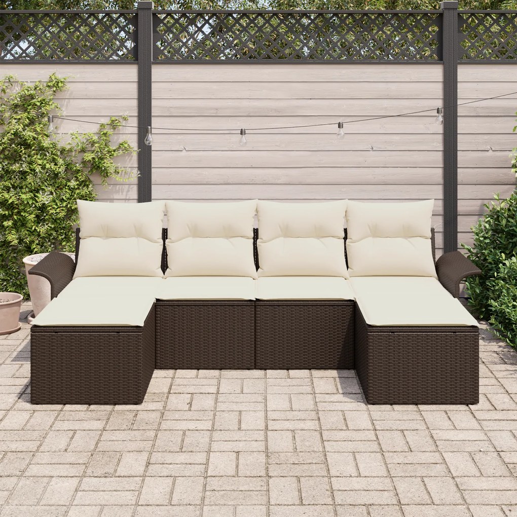 Conjunto de Sofás de Jardim de 6 Peças com Almofadas de Polirattan Cas