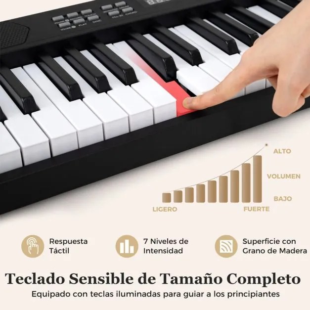 Teclado musical dobrável de 61 teclas, piano eletrónico com fones de ouvido e pedal portátil com bolsa para iniciantes Preto