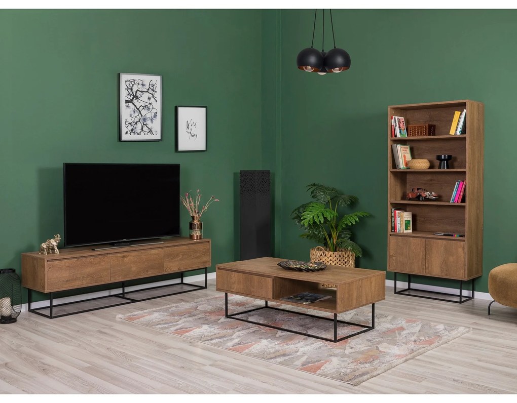Conjunto de Mobiliário de Sala Laxus – Nogueira e Preto – 90x39x40 cm