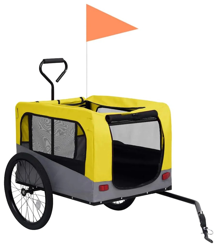 Reboque bicicletas/carrinho para animais 2-em-1 amarelo/cinza