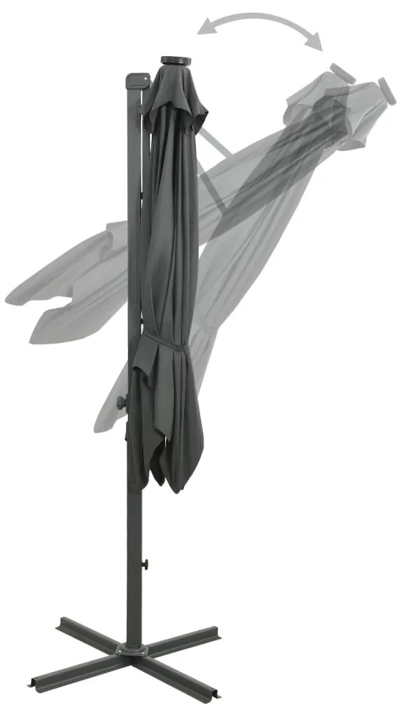 Guarda-sol jardim cantilever c/ poste/luzes LED 250cm antracite