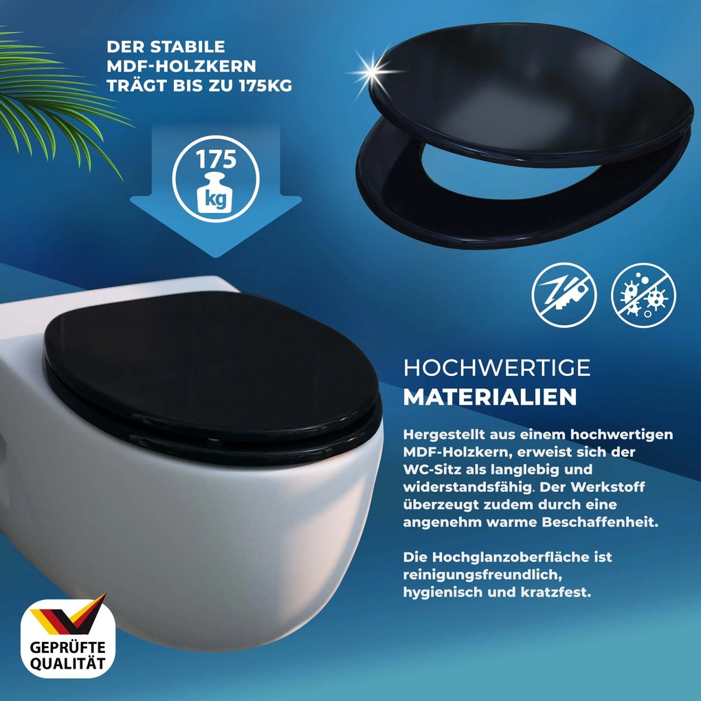 Assento sanitário com descida automática 45,7 x 38 cm Preto