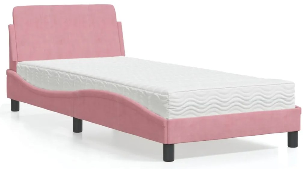 vidaXL Cama com colchão Dover 90x200 cm veludo rosa