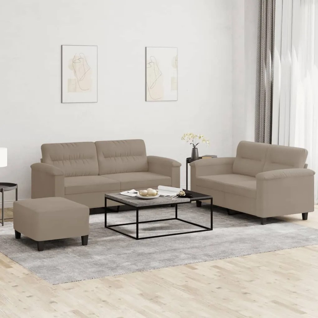 vidaXL 3 pcs conjunto sofás c/ almofadões microfibra cinza-acastanhado