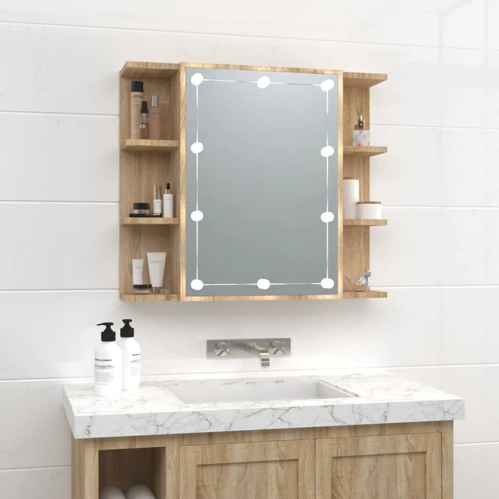 808876 vidaXL Armário espelhado com LED 70x16,5x60 cm carvalho sonoma