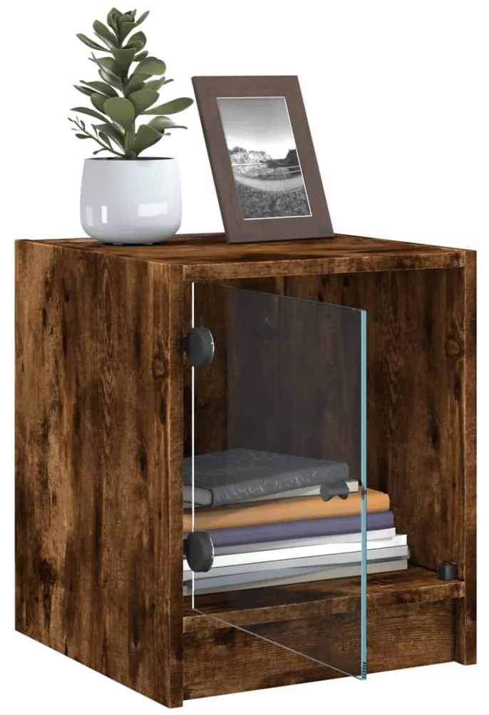 Mesa de cabeceira c/ porta de vidro 35x37x42 cm carvalho fumado