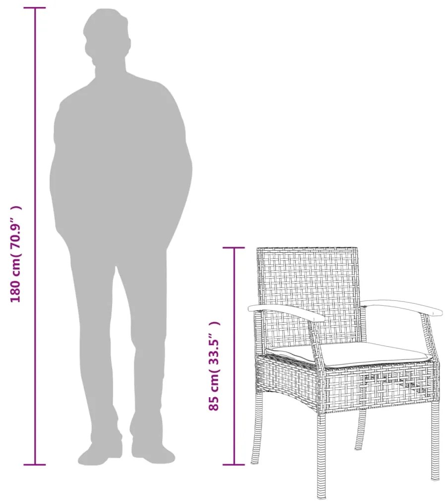 5 pcs conjunto de jantar p/ jardim c/ almofadões vime PE cinza