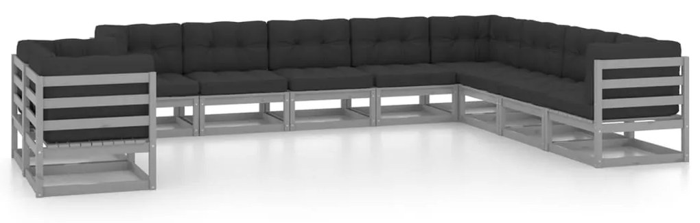 vidaXL 10pcs conjunto lounge de jardim + almofadões pinho maciço cinza