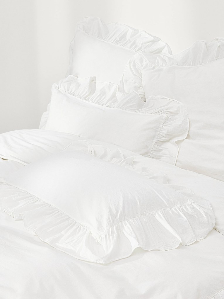 Capa de edredão em percal de algodão lavado com folhos Louane