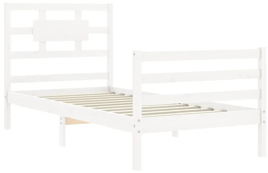 Estrutura de cama com cabeceira 100x200cm madeira maciça branco