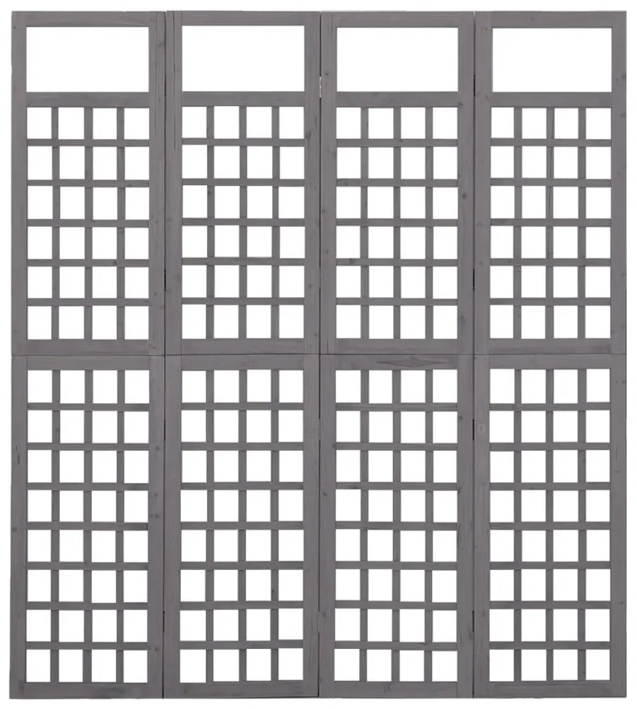 Biombo/treliça 4 painéis abeto maciço 161x180 cm cinzento