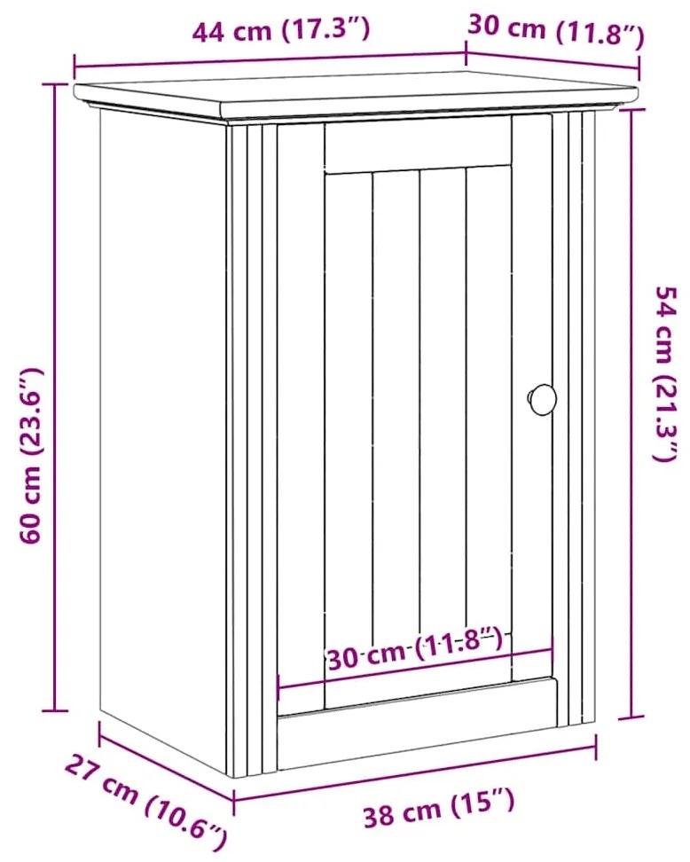 Armário parede para casa banho BODO 44x30x60cm branco castanho