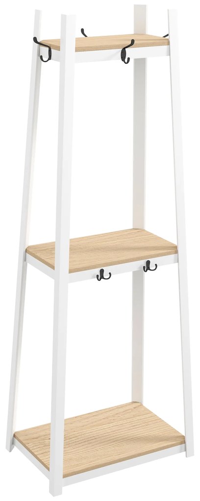 Suporte para Cabides de 3 Níveis Suporte para Cabides com 6 Ganchos e Prateleiras para Entrada Corredor 61x41x165 cm Natural