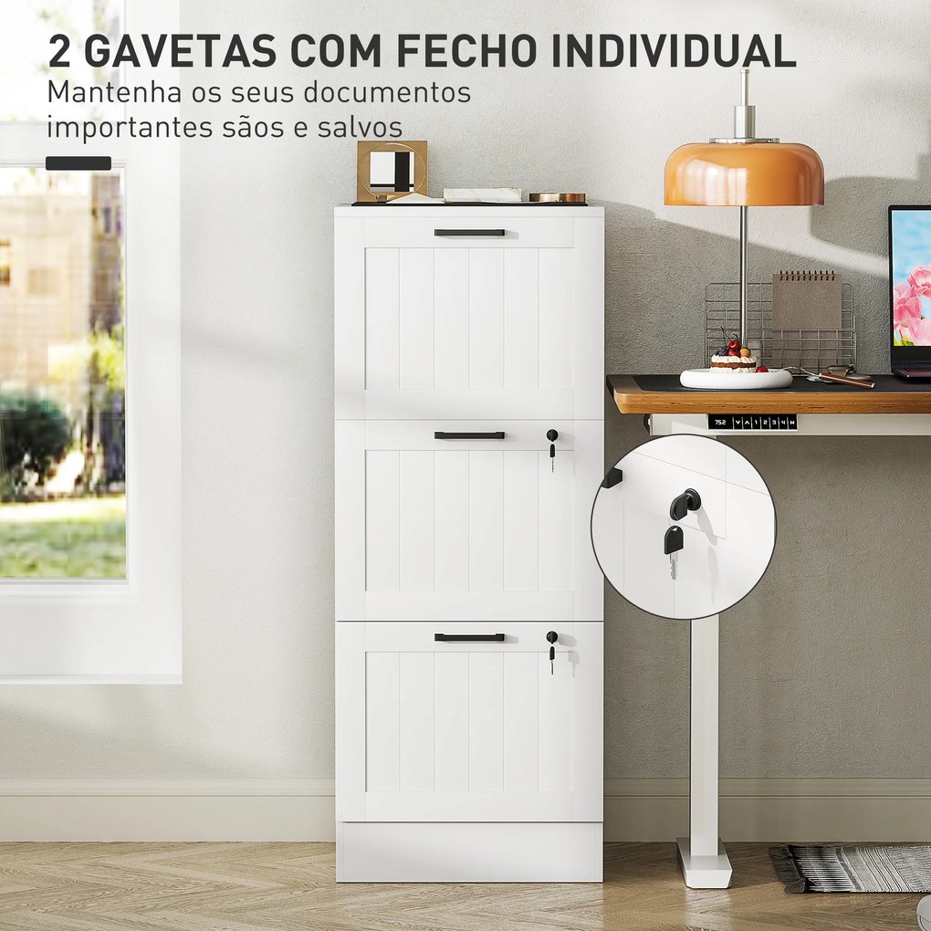 Bloco de Gavetas para Escritório com 3 Gavetas para Escritório com Fechaduras Gavetas Suspensas para A4 40x40x101 cm Branco