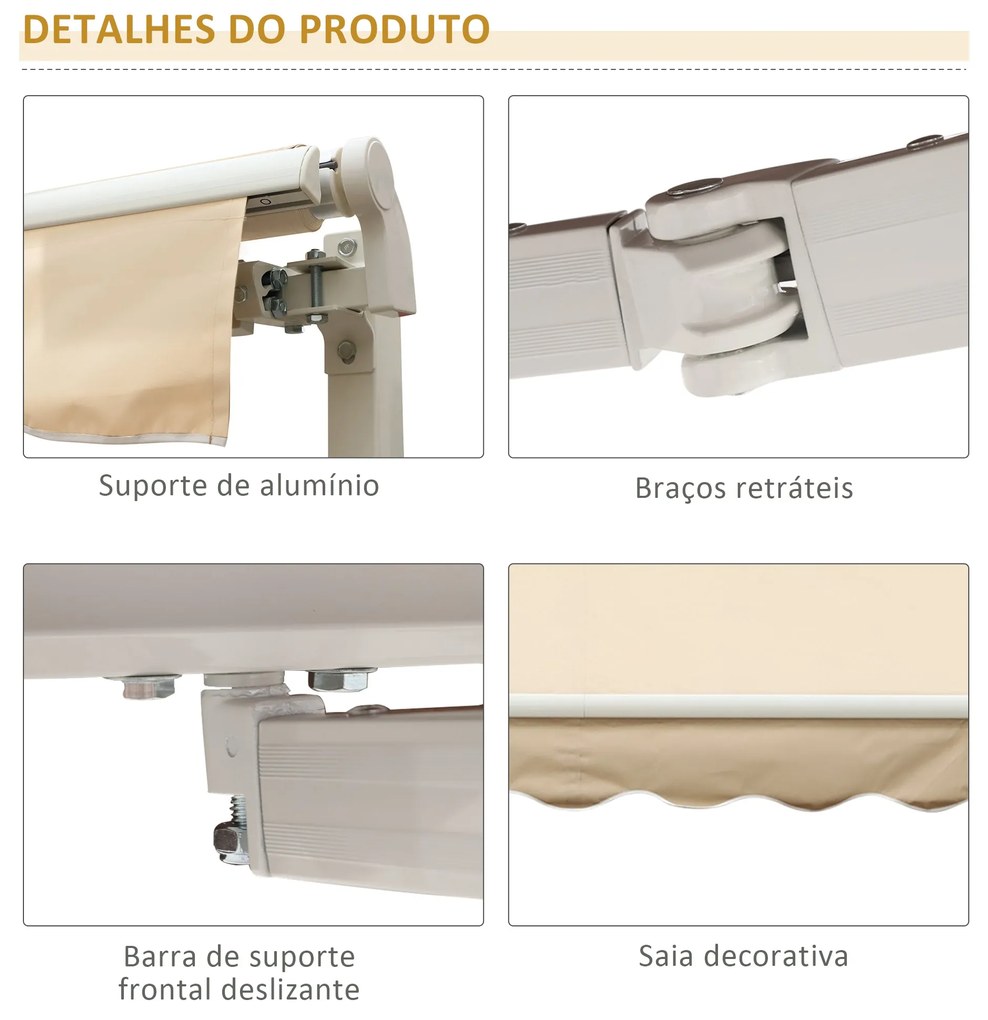 Outsunny Toldo Manual Retrátil com Manivela 295x245cm Toldo Enrolável