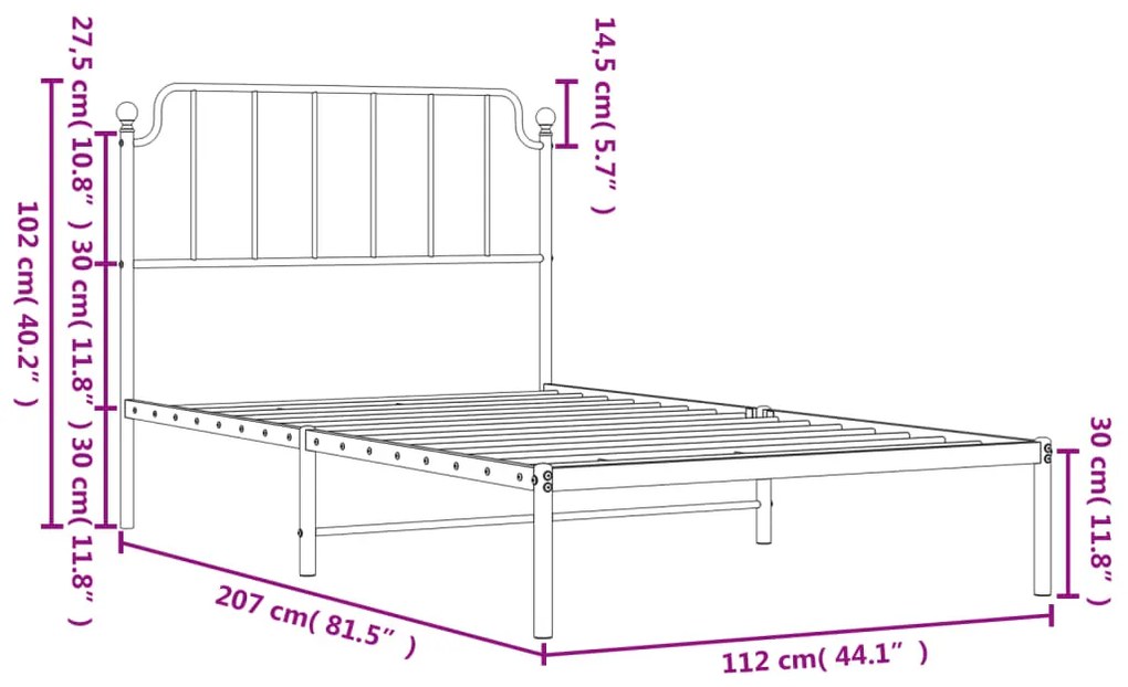 Estrutura de cama em metal com cabeceira 107x203 cm branco