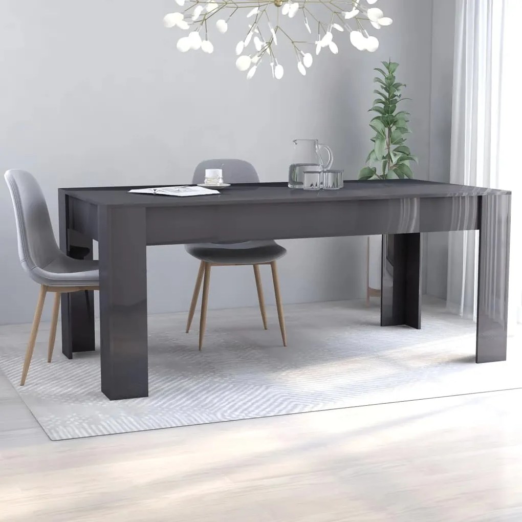 vidaXL Mesa de jantar 180x90x76 cm contraplacado cinzento brilhante