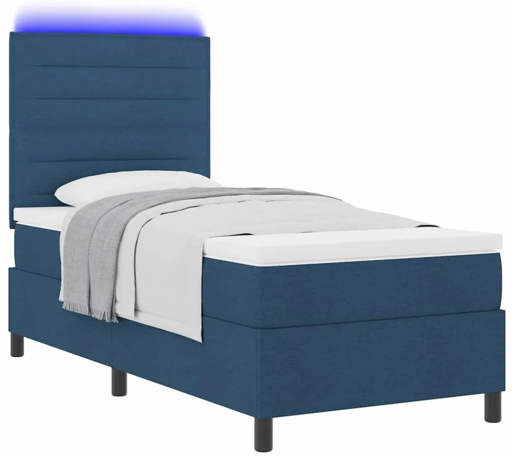 Cama Box com Colchão e Luz LED Azul 100x200 cm em Tecido
