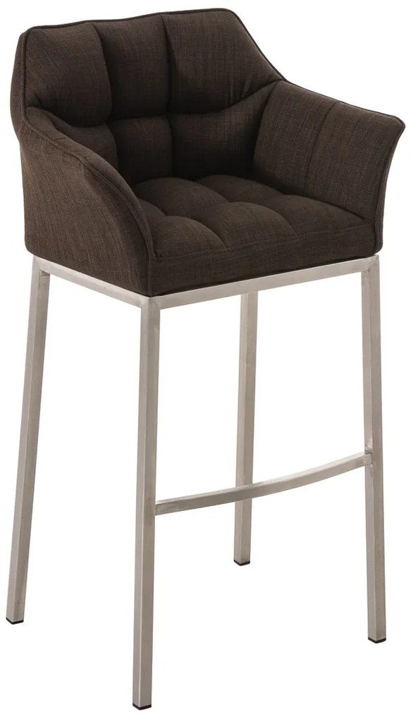 Banco de bar Damaso em tecido com estrutura prateada 64 x 110 x 48 cm Castanho